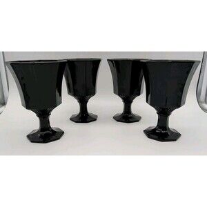 4 Independence Glass Co Octagon Black Onyx Water Wine Goblets Gothic